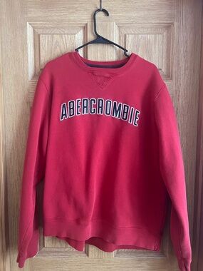 Abercrombie & Fitch Red Fleece-Lined Sweatshirt with Navy Label